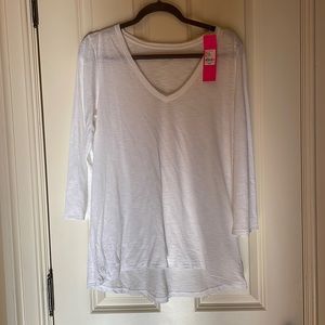 Lilly Pulitzer Etta 3/4 Sleeve V Neck Top White Size M